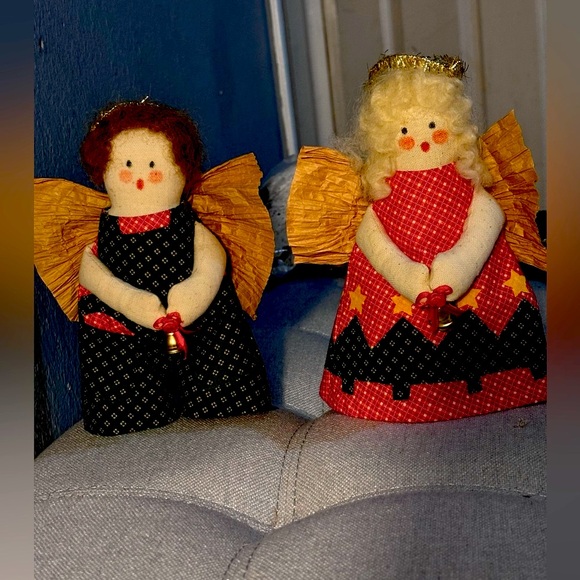 Rustic Handmade Christmas Angels Ornaments Decor Fabric Country Farmhouse - Picture 2 of 10